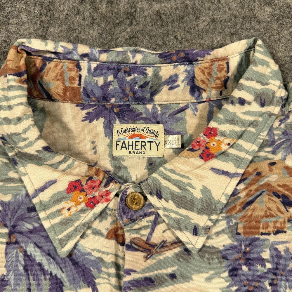 Faherty Shirt Mens 2XL Multicolor Hawaiian Palm Camp‎ Short Sleeve Button Up - Picture 3 of 8